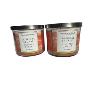 Huntington Home Tropical Escape Scented Candle, Soy Blend, 3 Wicks, 14 oz. 2 NEW